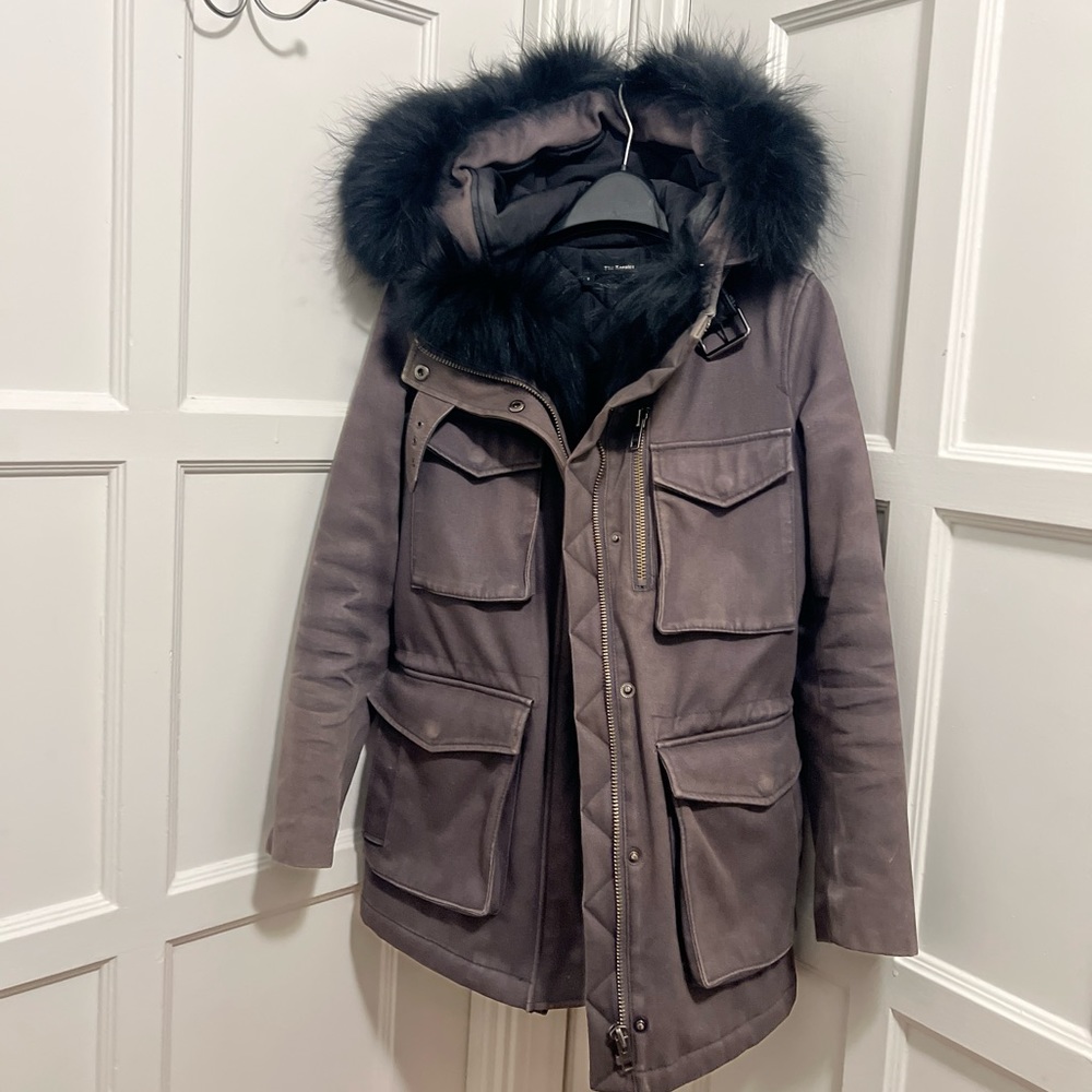 The Kooples Grey Parka XS Women Real Fur Lining